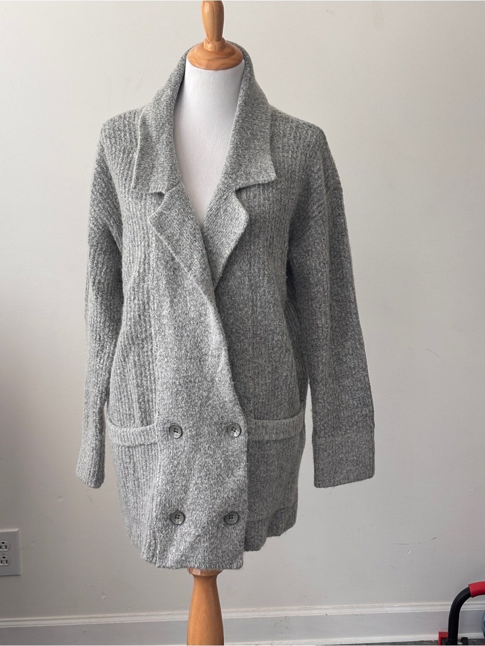 knot sisters Gray Double-Breasted Shawl Collar Cardigan